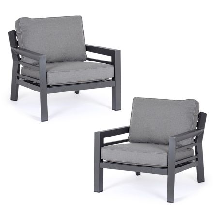 2 Garden Armchairs in Aluminum and Fabric Seat Cushions - Point Viadurini