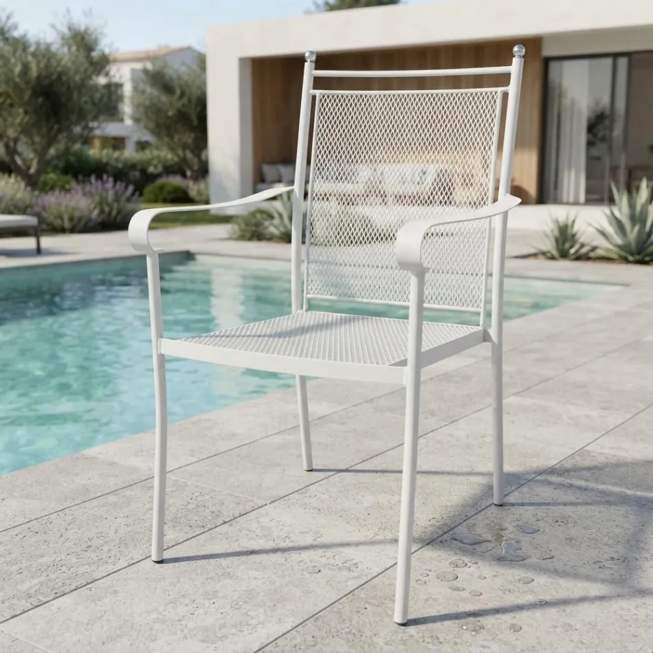 2 Classically Designed Metal Garden Armchairs Made in Italy - Solis Viadurini