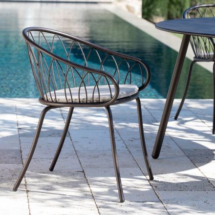 2 Stackable Garden Armchairs in Metal and Cushion Made in Italy - Fontana Viadurini