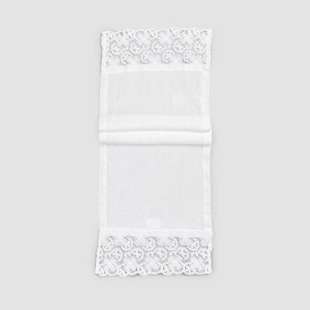 2 Table Runners 100% Linen with Luxury White Lace Made in Italy - Trionfo Viadurini