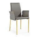 2 Chairs with Armrests in Anthracite Leather and Gold Steel Made in Italy - Cadente