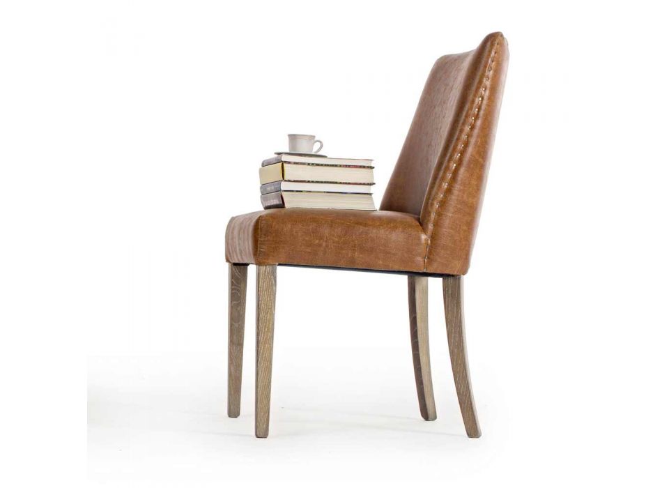 2 Design Chairs in Brown Leatherette and Oak Wood Homemotion - Gallia
