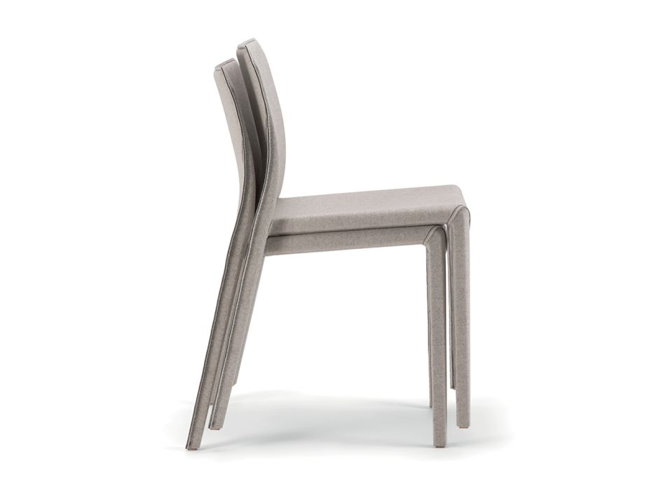 2 Stackable Chairs in Polypropylene, Fiberglass and Upholstered in Gray Wool - Cut Viadurini