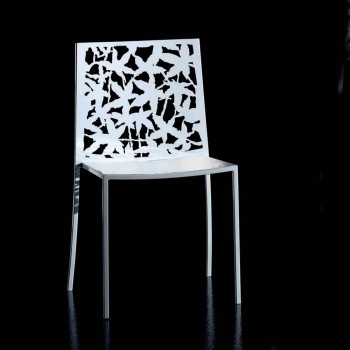 2 Modern Design Laser Carved White Metal Chairs - Patatix