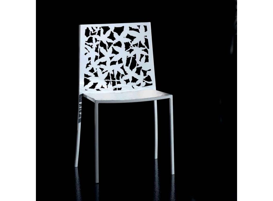 2 Modern Design Laser Carved White Metal Chairs - Patatix