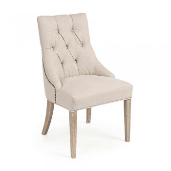 2 Modern Linen Chairs with Oak Wood Structure Homemotion - Barna