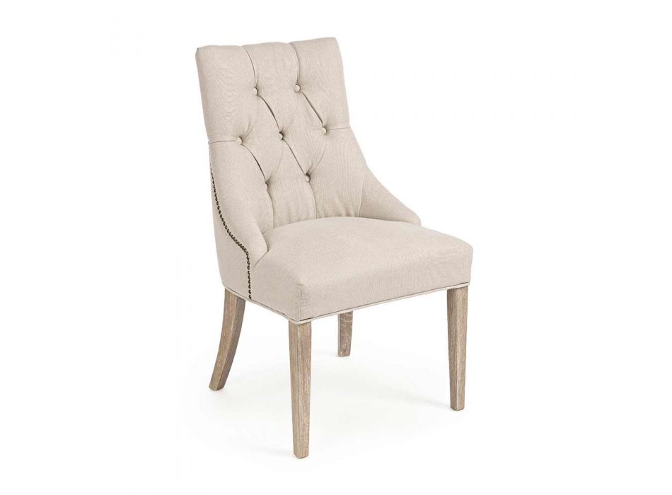 2 Modern Linen Chairs with Oak Wood Structure Homemotion - Barna