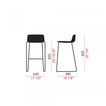 2 High Stools in Metal and Polypropylene Made in Italy - Chrissie