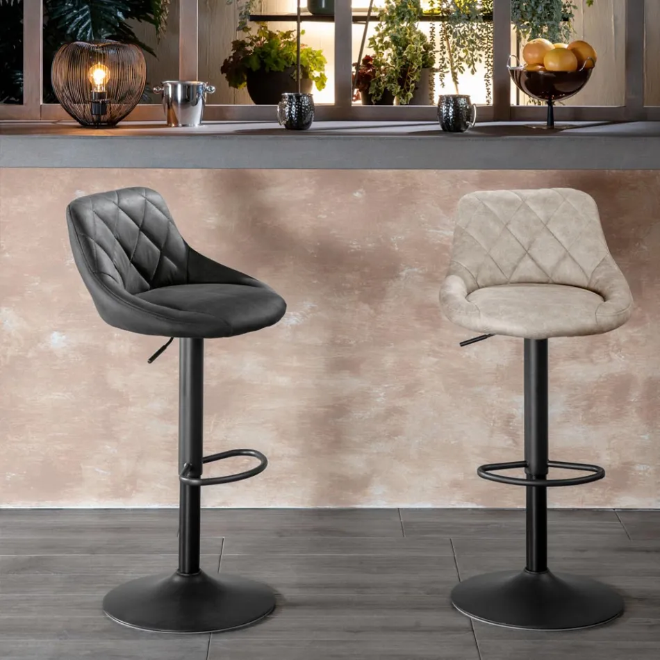 2 Stools with Gas Lift, Microfibre Seat and Metal Structure - Abbey Viadurini