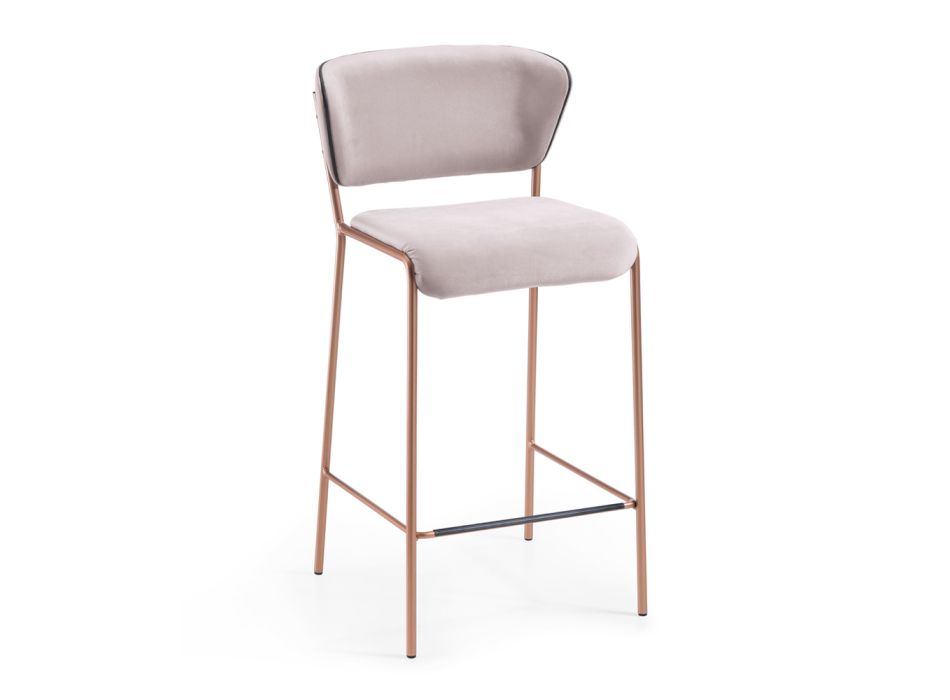 2 Stools in Pearl Velvet Fabric and Rose Gold Legs Made in Italy - Butterfly Viadurini