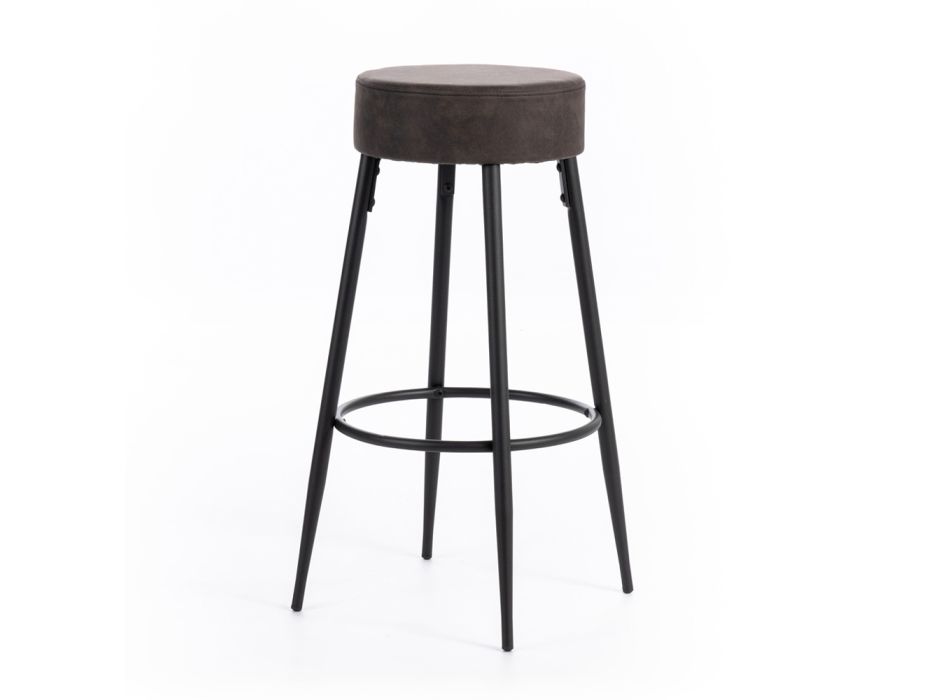 2 Stools Made with Microfiber Fabric Seat and Metal Structure - Ronik Viadurini