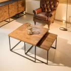 2 Coffee Tables with Recycled Wood Top and Metal Base - Slide Viadurini