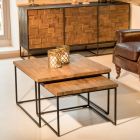 2 Coffee Tables with Recycled Wood Top and Metal Base - Slide Viadurini