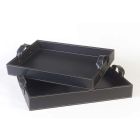 2 design trays in black leather 41x28x5cm and 45x32x6cm Anastasia Viadurini