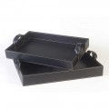 2 design trays in black leather 41x28x5cm and 45x32x6cm Anastasia
