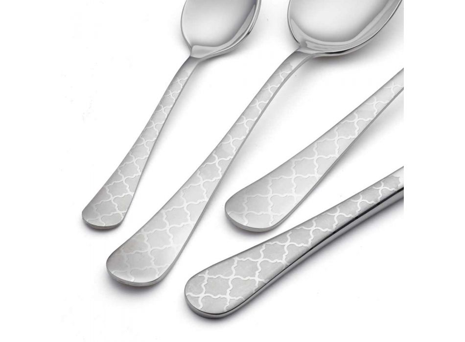 24 Stainless Steel Cutlery with Damascus Laser Decor of Modern Design - Tantasa Viadurini