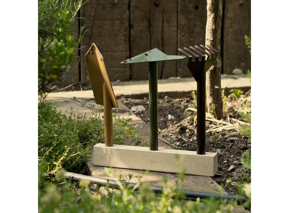 3 Metal Gardening Tools with Wooden Base Made in Italy - Garden