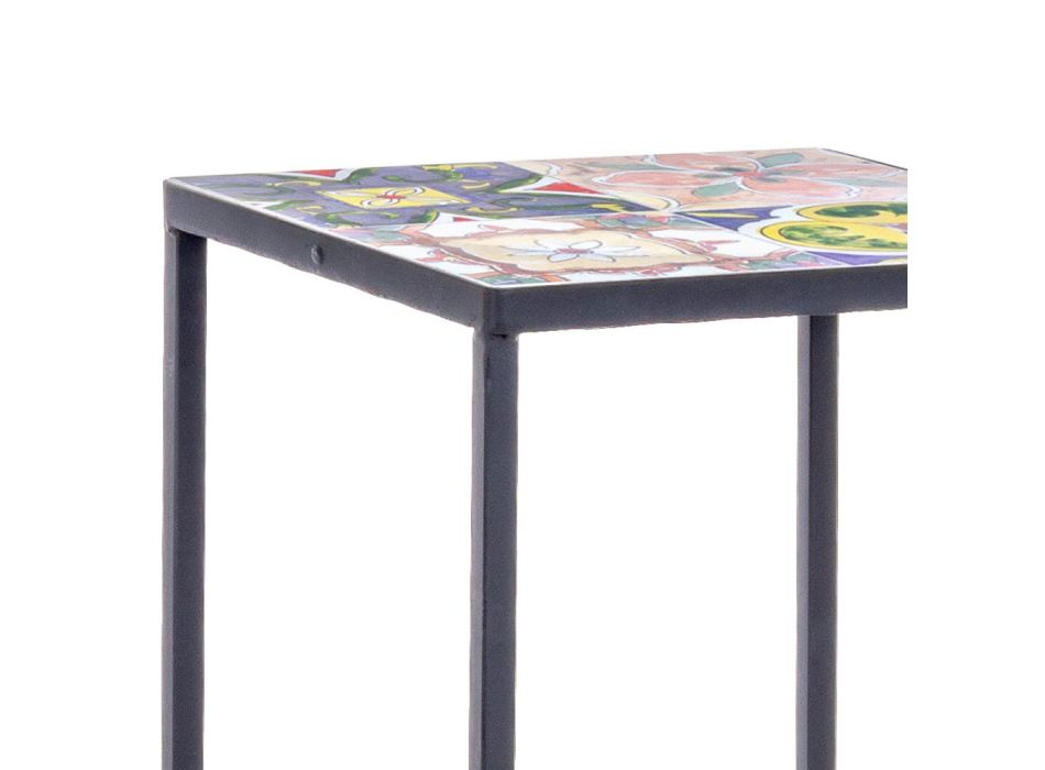 3 Square Design Garden Coffee Tables in Steel with Decorations - Enchanting Viadurini