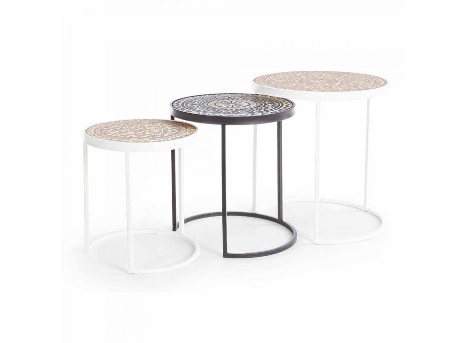3 Coffee Tables in Mdf with Homemotion Inlaid Decorations - Mariam