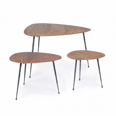 3 Modern Coffee Tables with Homemotion Mango Wood Top - Kalidi Viadurini