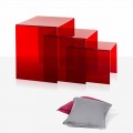 3 stackable coffee table made of red plexiglass Amalia, made in Italy