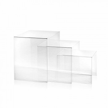 3 Amalia transparent, adaptable design tables, made in Italy