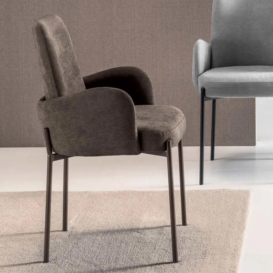 4 Armchairs in Colored Fabric and Painted Metal Frame - Lamberta Viadurini