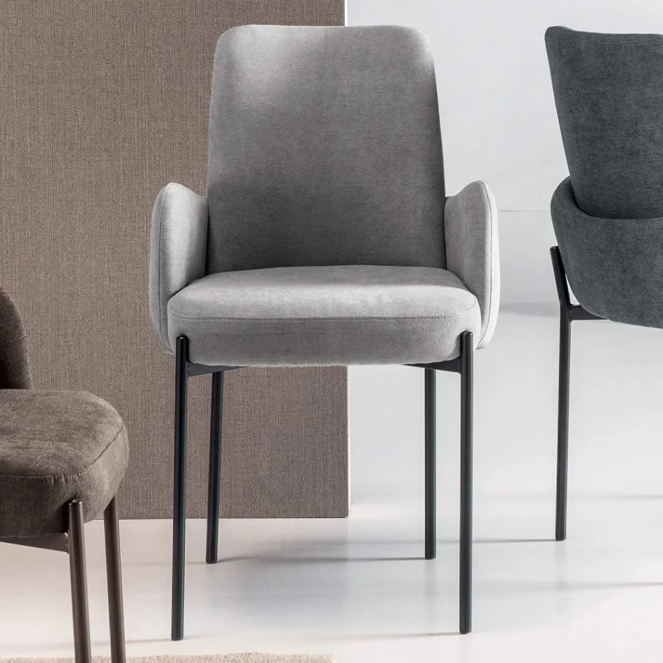 4 Armchairs in Colored Fabric and Painted Metal Frame - Lamberta Viadurini