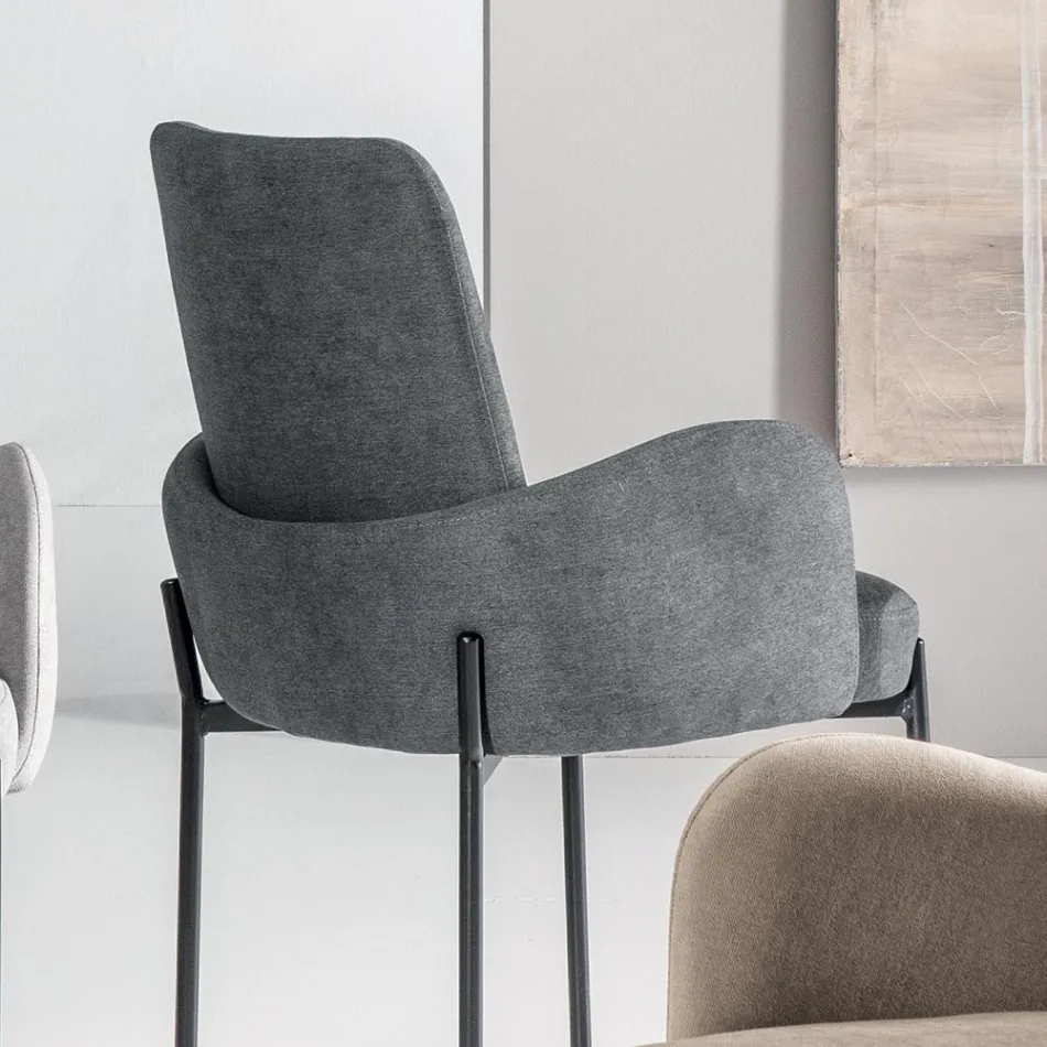 4 Armchairs in Colored Fabric and Painted Metal Frame - Lamberta Viadurini