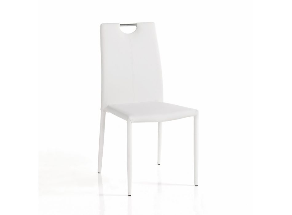 4 Chairs Completely Upholstered in White Synthetic Leather - Tulio Viadurini