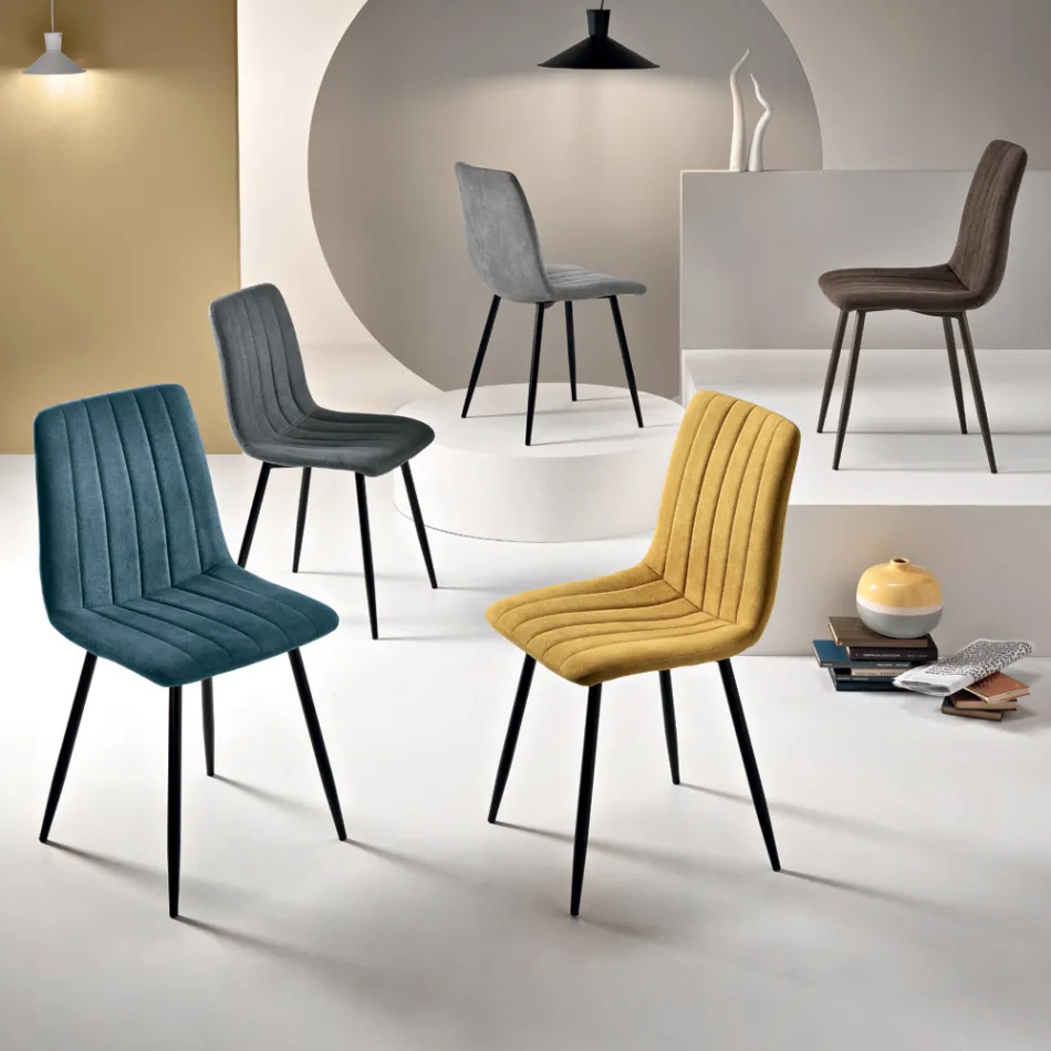 4 Living Room Chairs with Upholstered Fabric Seats in Different Colors - Impeto Viadurini