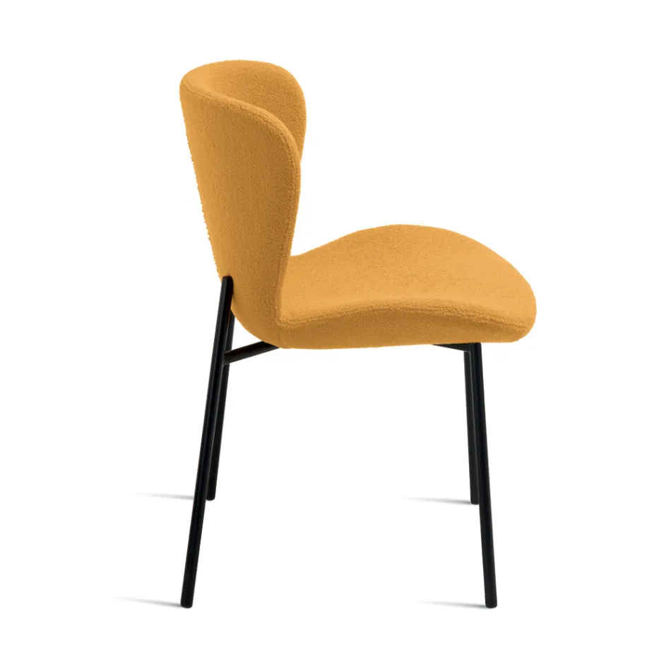 4 Upholstered Chairs in Bouclè Fabric and Black Metal Frame - Tiziana Viadurini