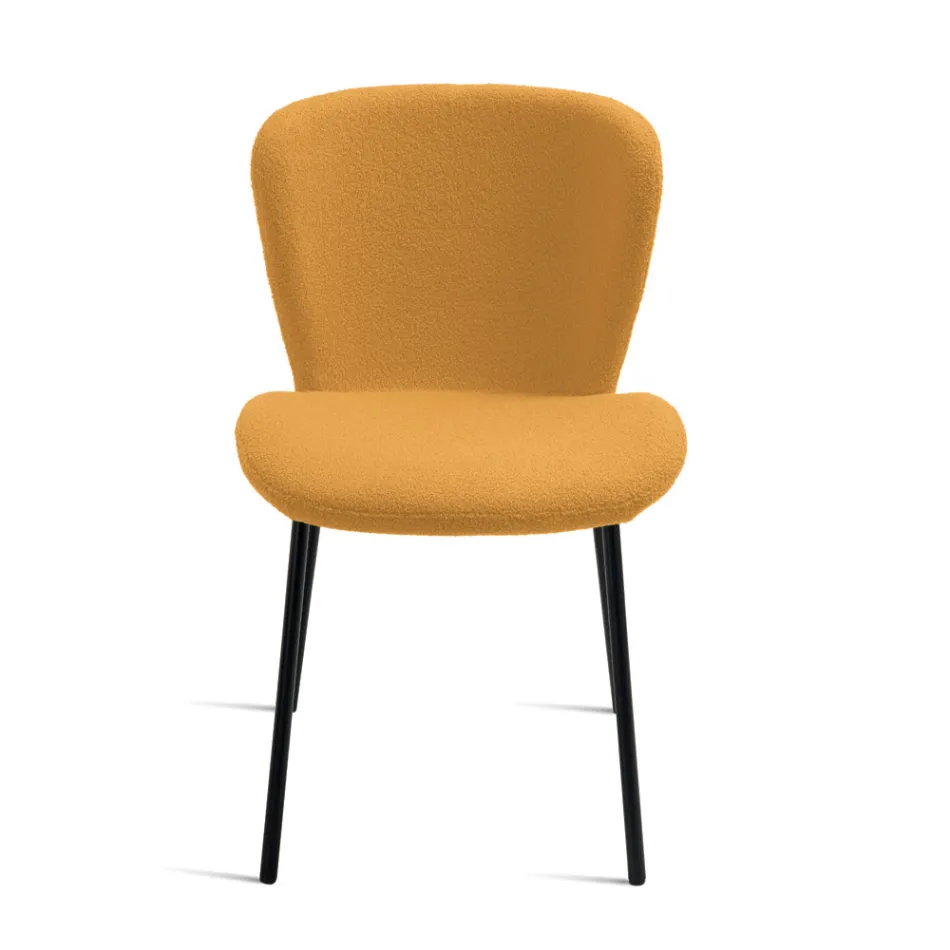 4 Upholstered Chairs in Bouclè Fabric and Black Metal Frame - Tiziana Viadurini