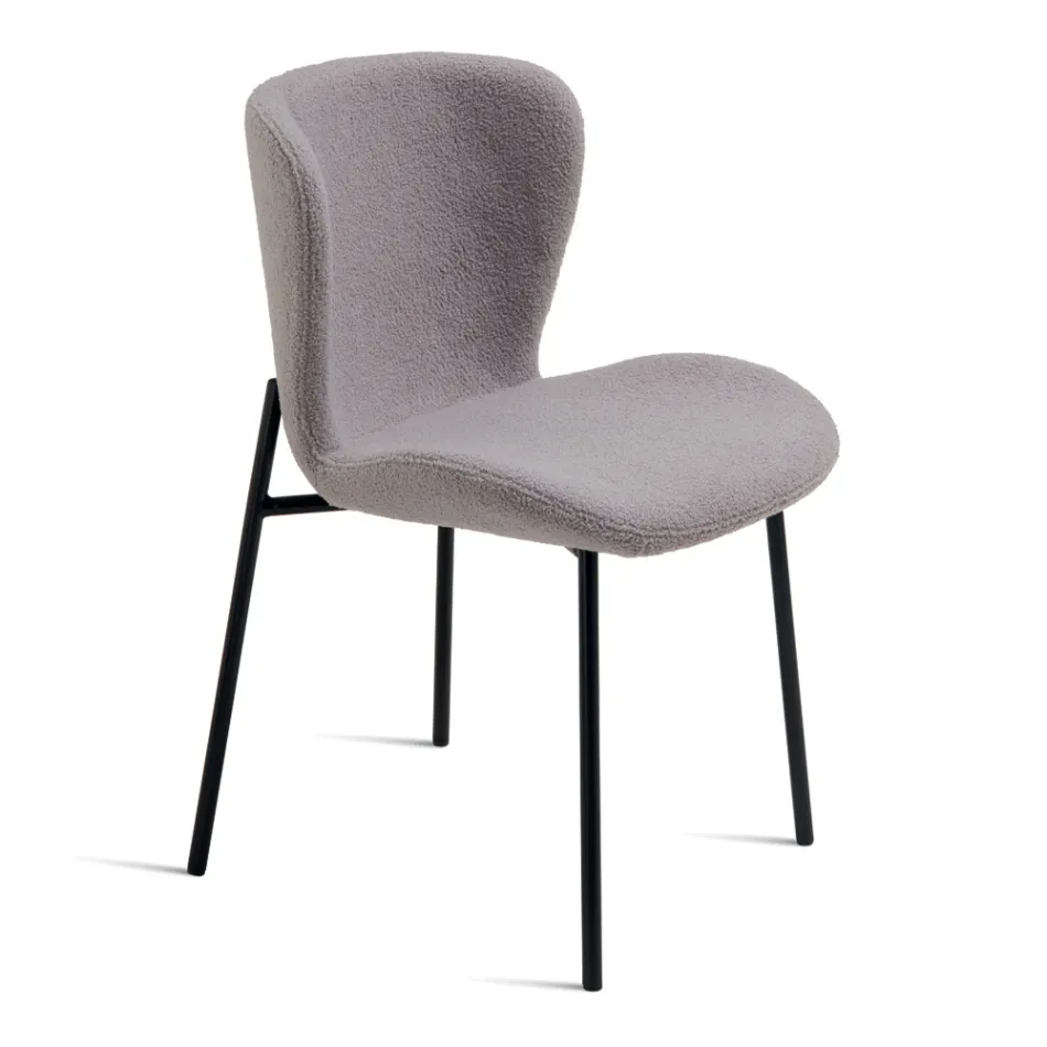 4 Upholstered Chairs in Bouclè Fabric and Black Metal Frame - Tiziana Viadurini