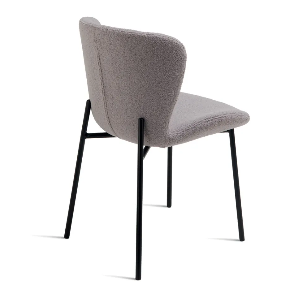 4 Upholstered Chairs in Bouclè Fabric and Black Metal Frame - Tiziana Viadurini