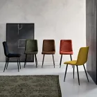 4 Upholstered Chairs in Ribbed Fabric and Metal Frame - Eliana Viadurini
