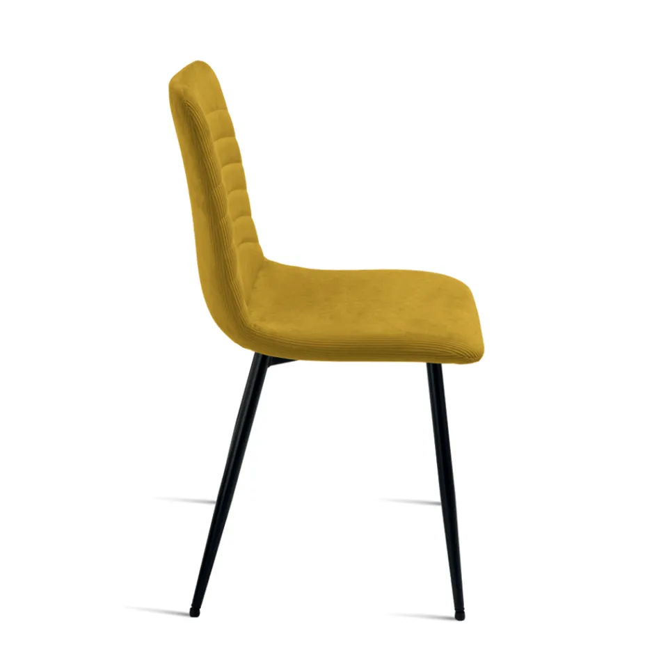 4 Upholstered Chairs in Ribbed Fabric and Metal Frame - Eliana Viadurini