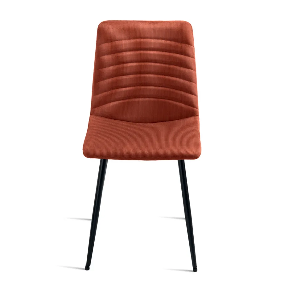 4 Upholstered Chairs in Ribbed Fabric and Metal Frame - Eliana Viadurini