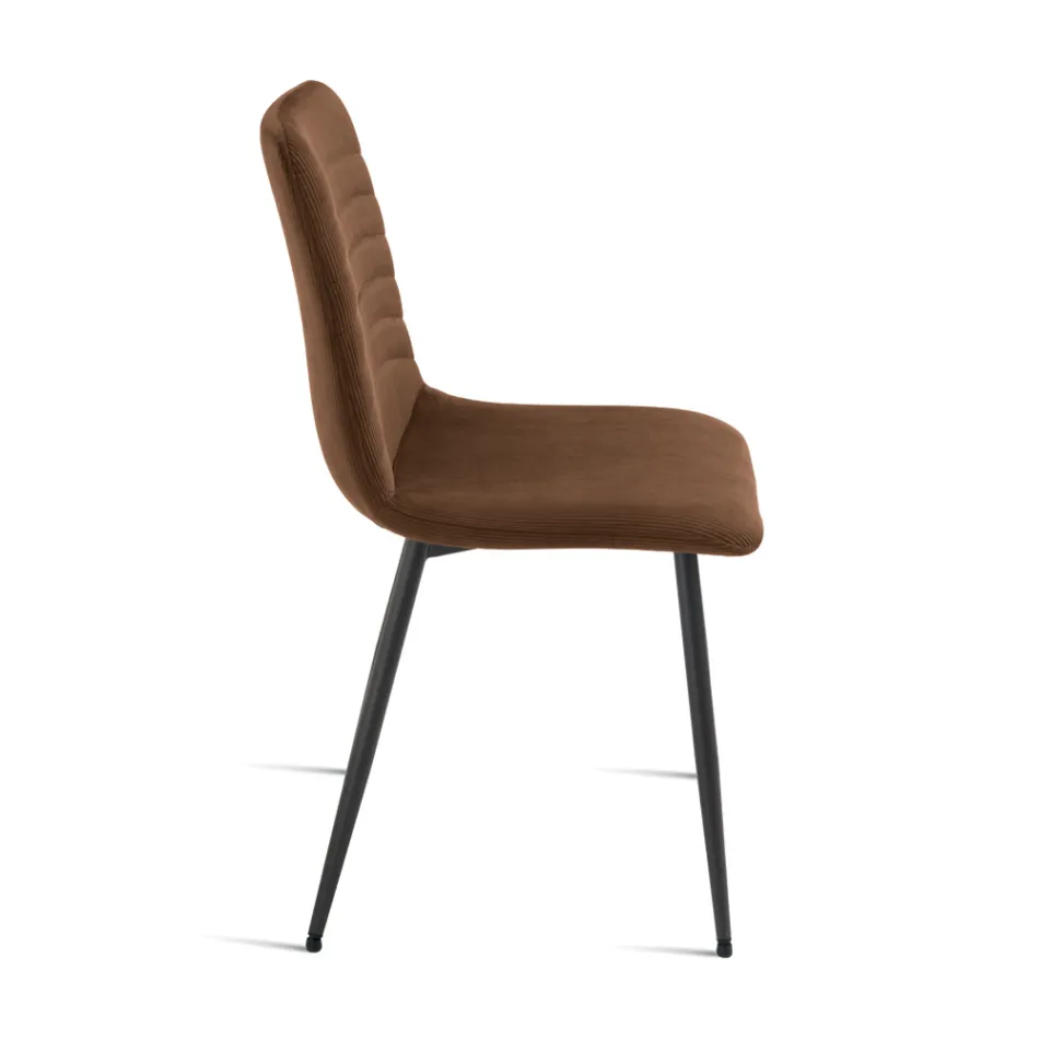 4 Upholstered Chairs in Ribbed Fabric and Metal Frame - Eliana Viadurini