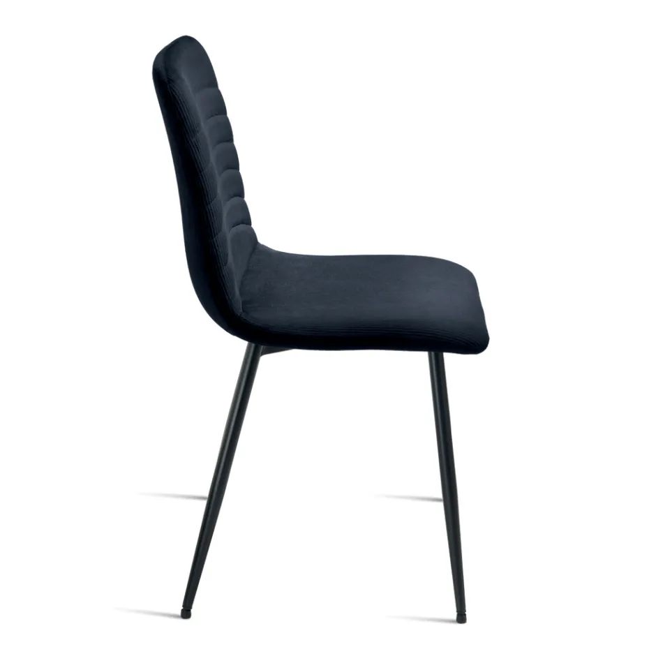 4 Upholstered Chairs in Ribbed Fabric and Metal Frame - Eliana Viadurini
