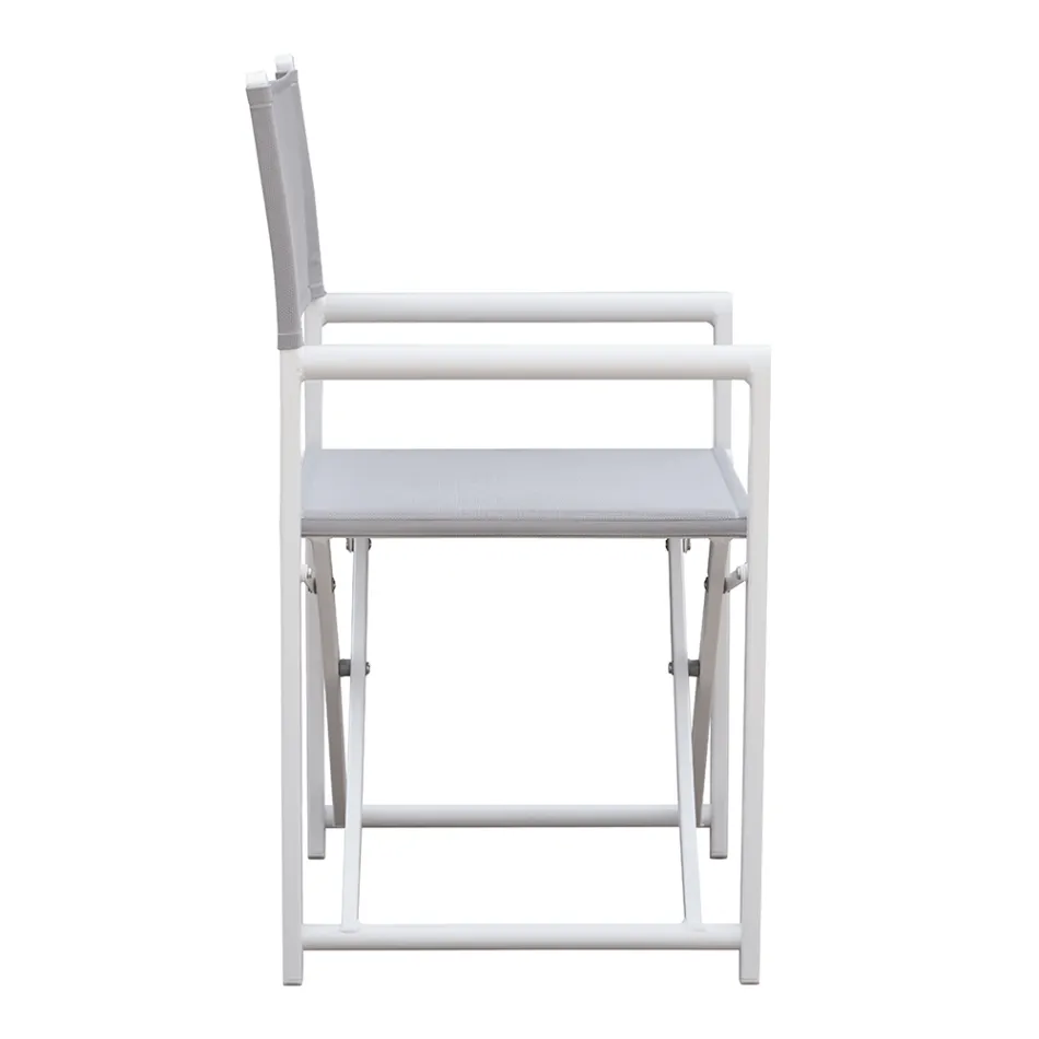 4 Director Outdoor Chairs in White Metal and Gray Textilene - Nature Viadurini