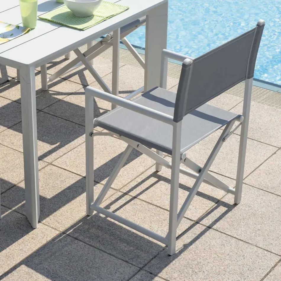 4 Director Outdoor Chairs in White Metal and Gray Textilene - Nature Viadurini