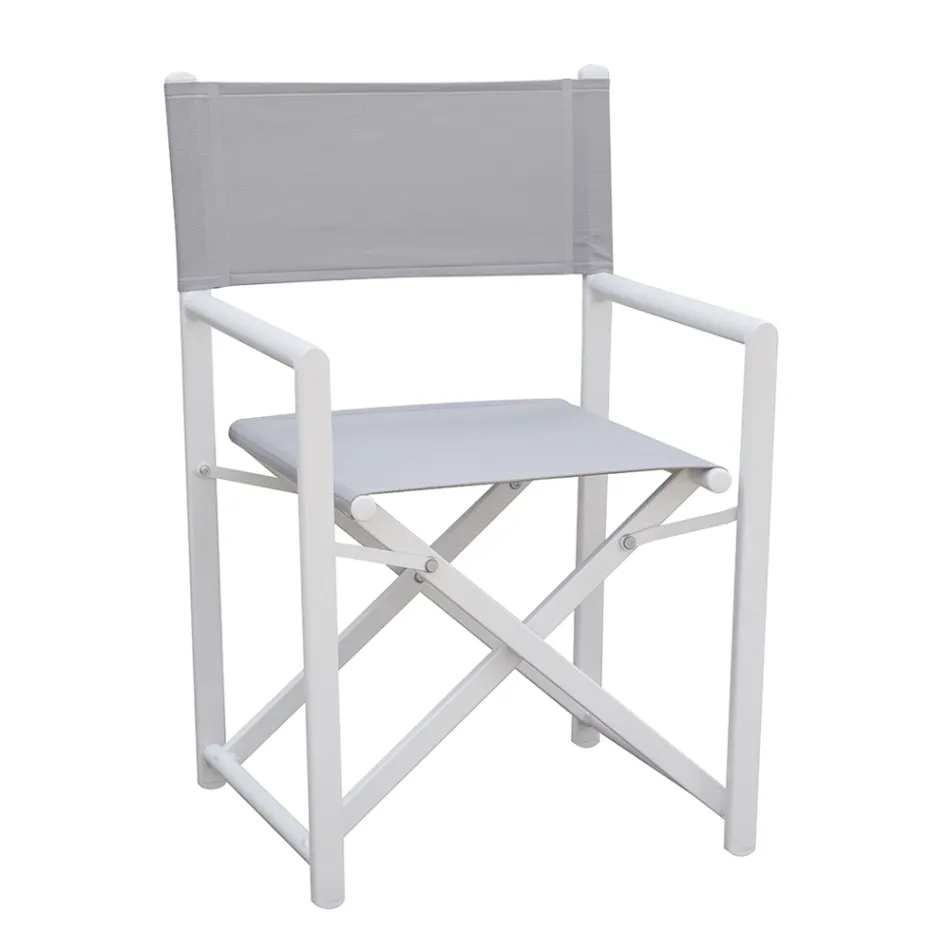 4 Director Outdoor Chairs in White Metal and Gray Textilene - Nature Viadurini