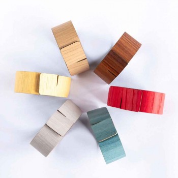 6 Napkin Rings in Modern Wood and Fabric Made in Italy - Potty