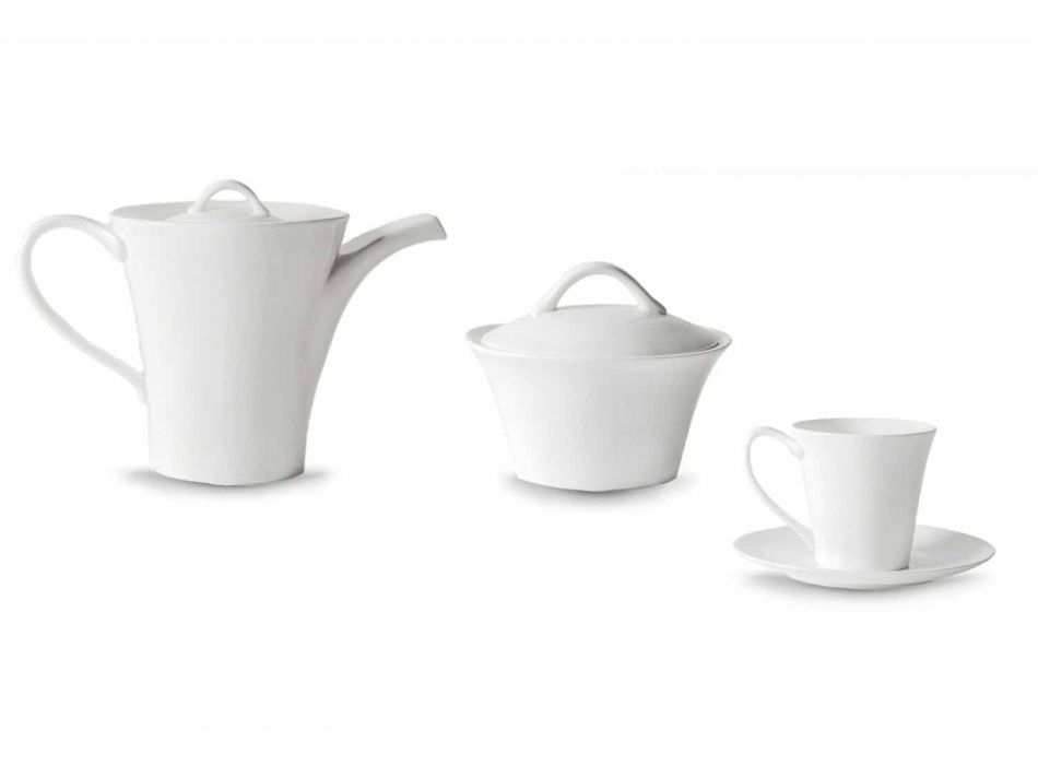 6 Porcelain Coffee Cups with Plate, Coffee Pot and Sugar Bowl - Romilda Viadurini