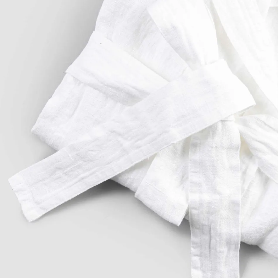 Italian Luxury White Heavy Linen Bathrobe with Hood - Palace Viadurini
