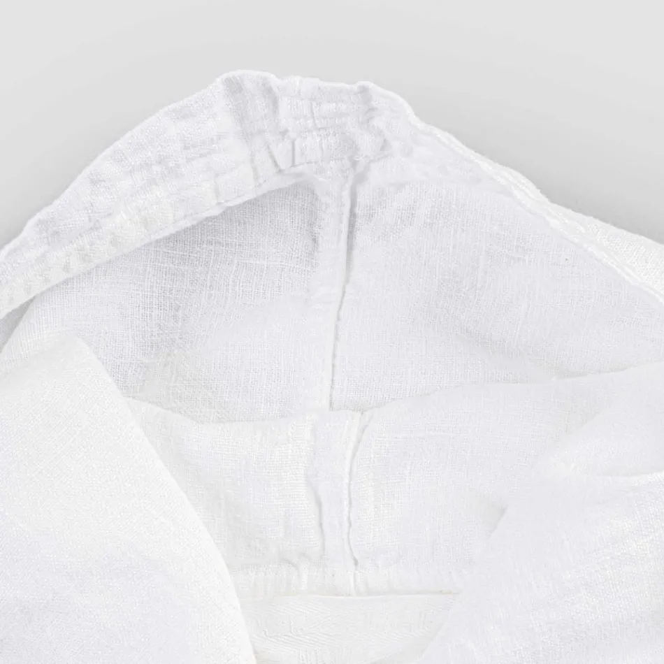 Italian Luxury White Heavy Linen Bathrobe with Hood - Palace Viadurini
