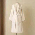 Cotton Terry Shawl Collar Bathrobe with Linen Ruffle and Monogram - Softness Viadurini