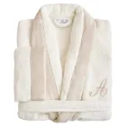 Cotton Terry Shawl Collar Bathrobe with Linen Ruffle and Monogram - Softness Viadurini