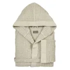 Cotton Honeycomb Hooded Bathrobe with Linen Frill - Plush Viadurini